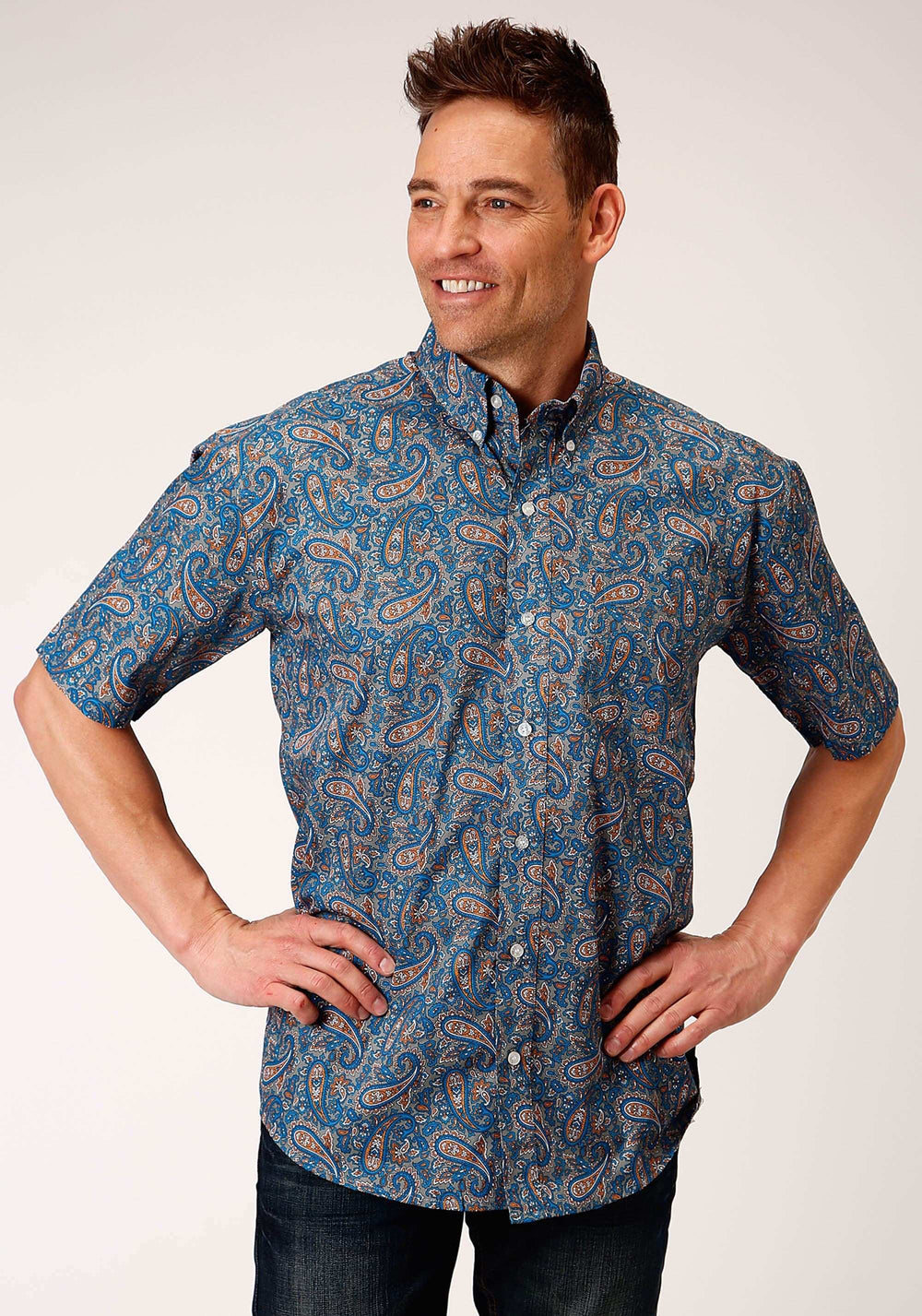 Roper Mens Short Sleeve Button Amarillo Paisley Western Shirt - Roper - Flyclothing LLC