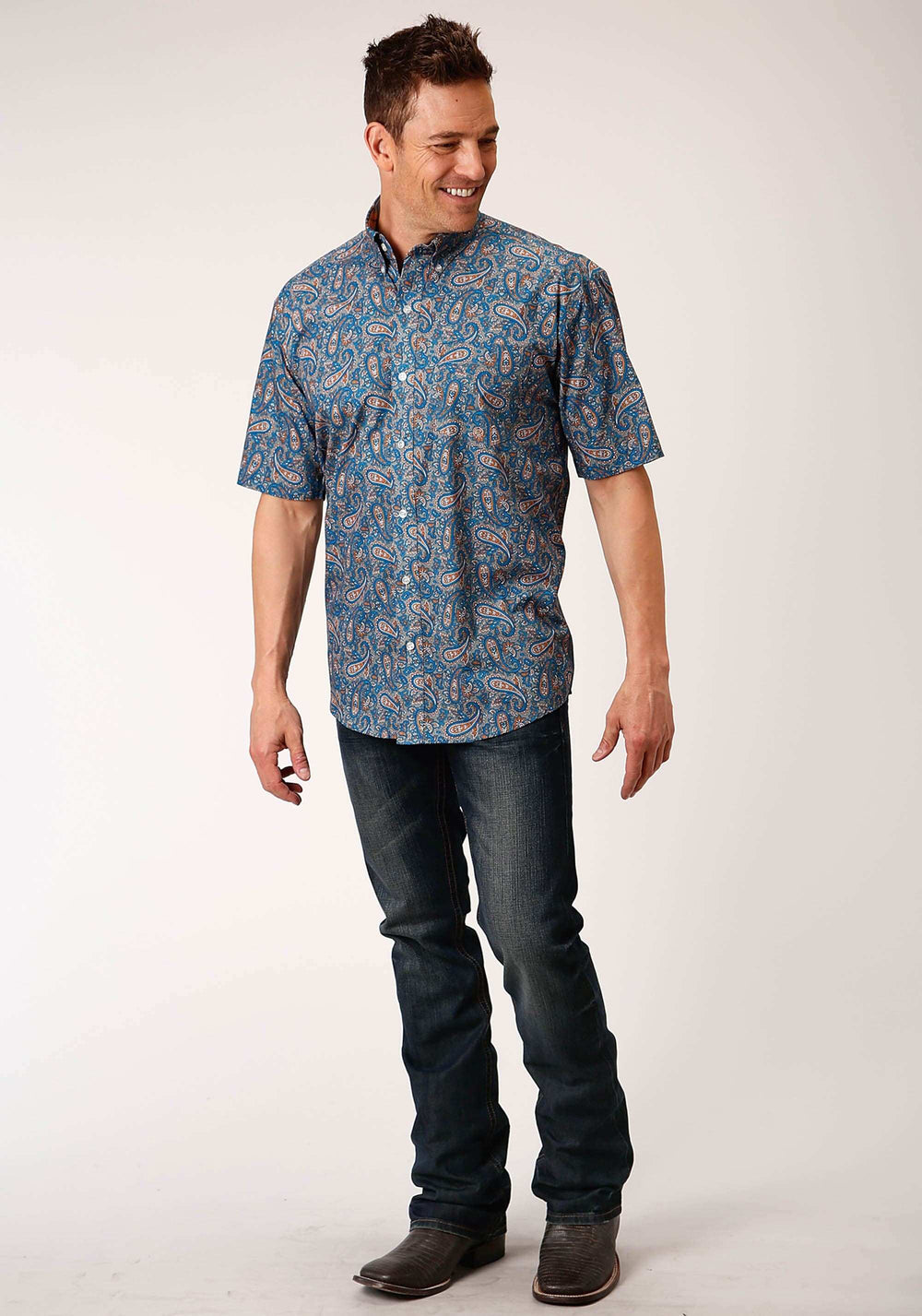 Roper Mens Short Sleeve Button Amarillo Paisley Western Shirt - Roper - Flyclothing LLC