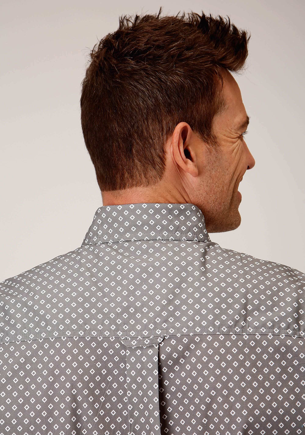 Roper Mens Short Sleeve Button Stretch Poplin Diamond Grey Western Shirt - Roper - Flyclothing LLC