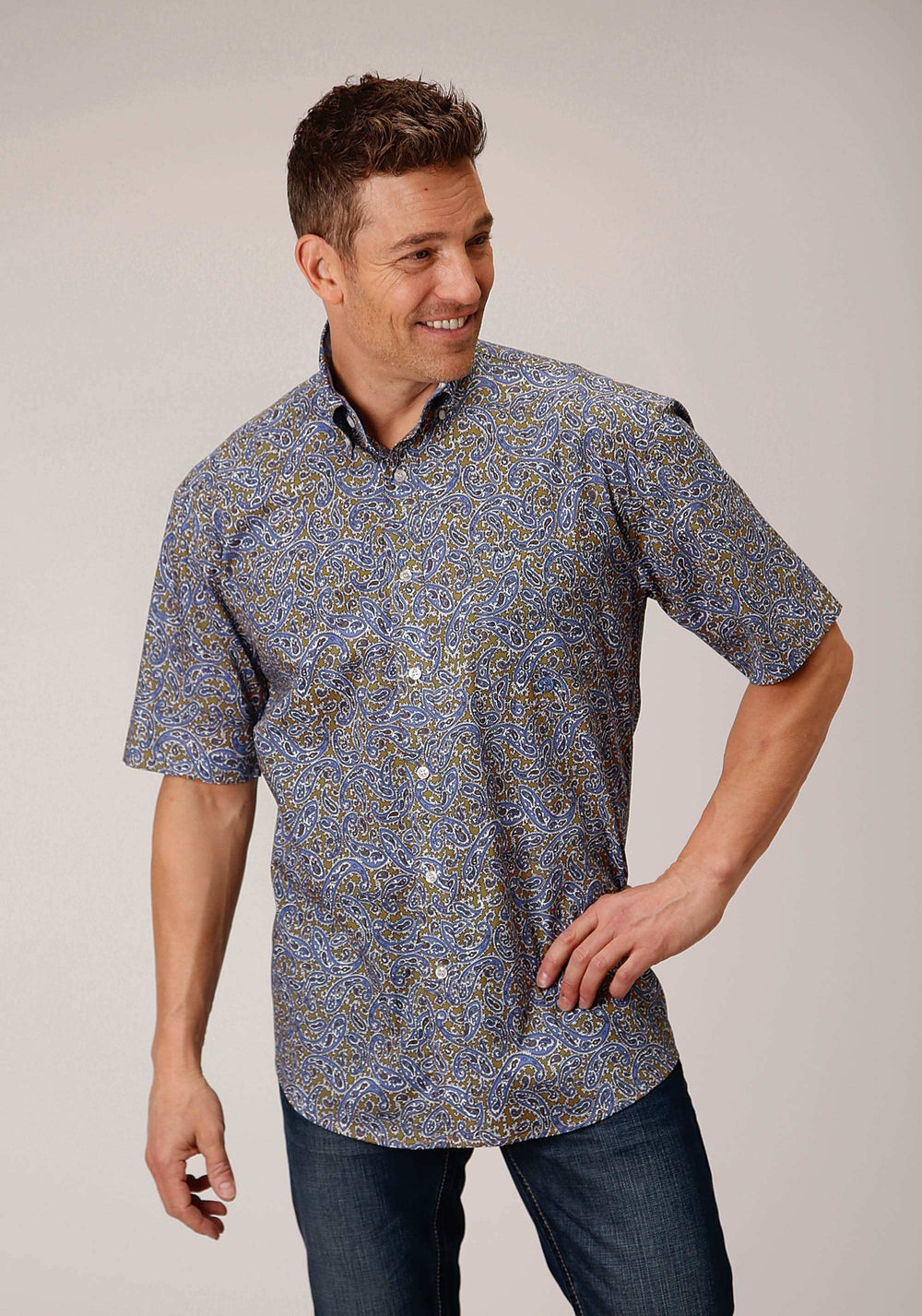 Roper Mens Short Sleeve Button Valley Paisley Western Shirt - Roper - Flyclothing LLC
