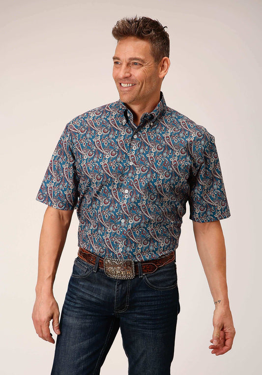Roper Mens Short Sleeve Button Independence Foulard Western Shirt - Roper - Flyclothing LLC