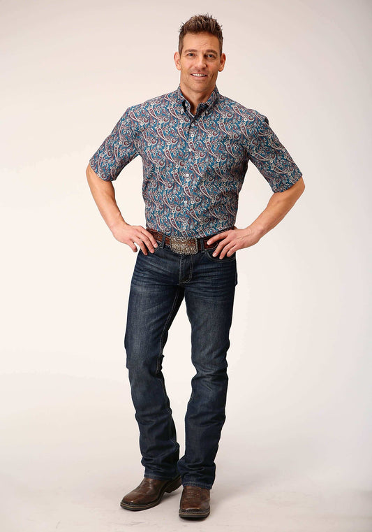 Roper Mens Short Sleeve Button Independence Foulard Western Shirt - Roper - Flyclothing LLC
