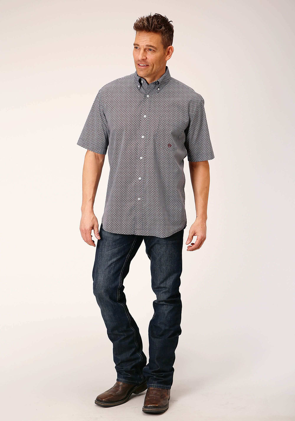 Roper Mens Short Sleeve Button Classic Geo Western Shirt - Roper - Flyclothing LLC