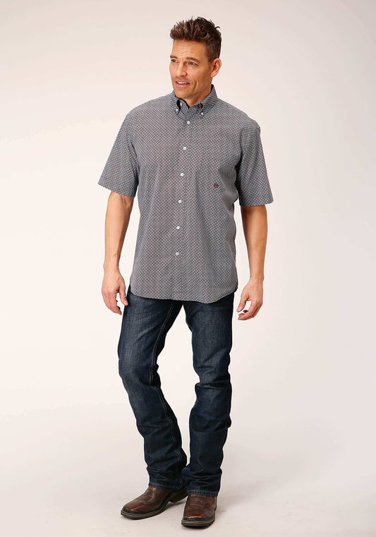 Roper Mens Short Sleeve Button Classic Geo Western Shirt - Roper - Flyclothing LLC