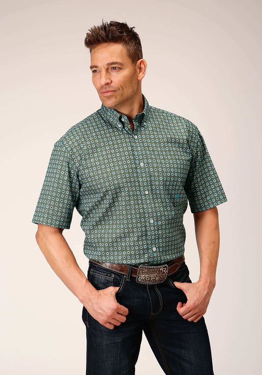 Roper Mens Short Sleeve Button Olive Foulard Western Shirt - Roper - Flyclothing LLC