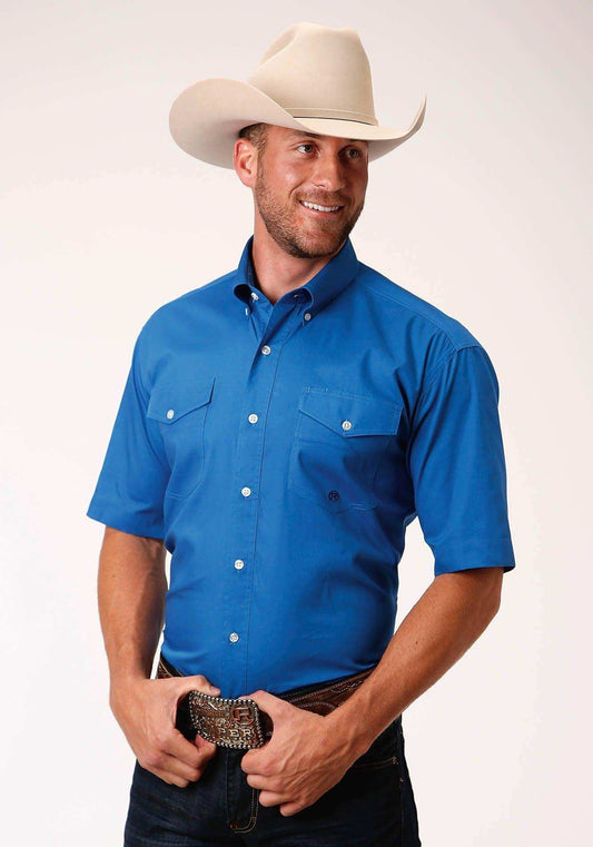 ROPER MENS ROYAL BLUE SOLID POPLIN SHORT SLEEVE WESTERN BUTTON SHIRT - Roper - Flyclothing LLC