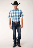 Roper Mens Short Sleeve Button Clear Sky Plaid Western Shirt - Roper - Flyclothing LLC