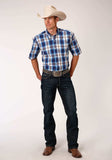 Roper Mens Short Sleeve Button Royal Plaid Western Shirt - Roper - Flyclothing LLC