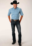 Roper Mens Short Sleeve Button New Stretch Check Blue Western Shirt - Roper - Flyclothing LLC