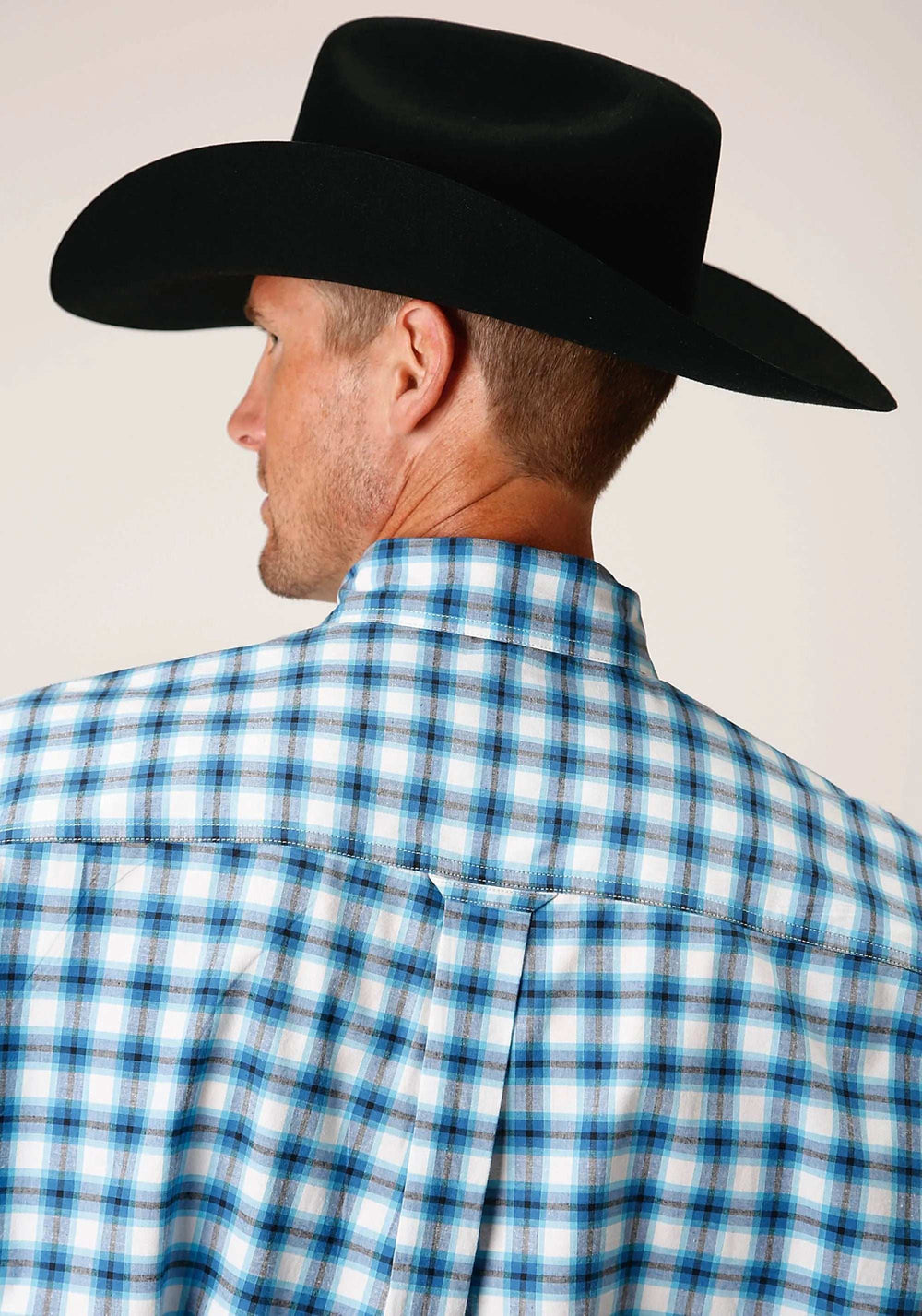 Roper Mens Short Sleeve Button New Stretch Check Blue Western Shirt - Roper - Flyclothing LLC