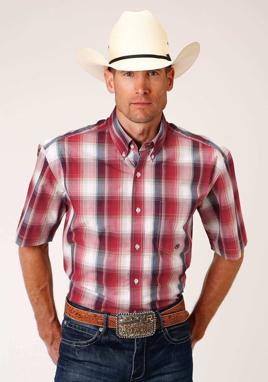 Roper Mens Short Sleeve Button Red Apple Plaid Western Shirt - Roper - Flyclothing LLC