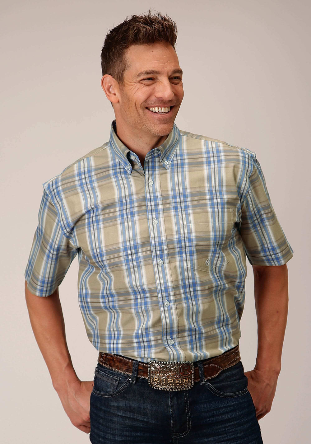 Roper Mens Short Sleeve Button Sandy Plaid Western Shirt - Roper - Flyclothing LLC