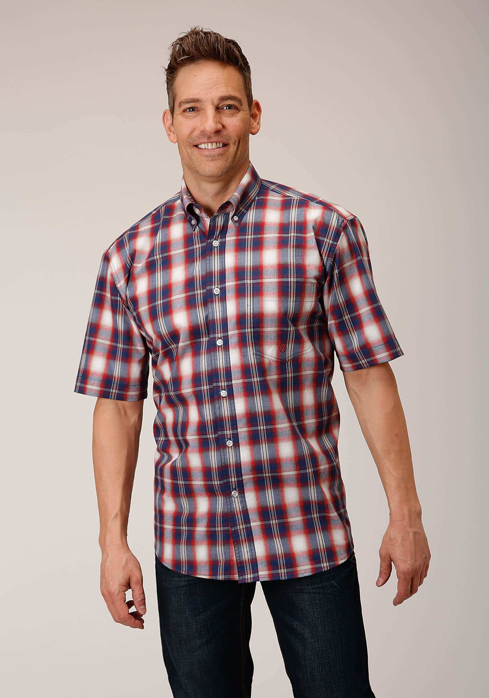 Roper Mens Short Sleeve Button Independence Plaid Western Shirt - Roper - Flyclothing LLC