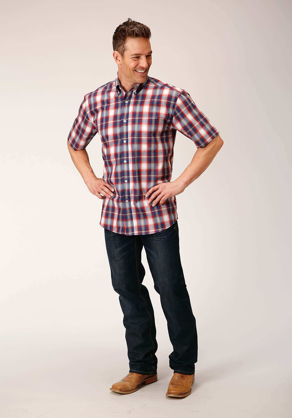 Roper Mens Short Sleeve Button Independence Plaid Western Shirt - Roper - Flyclothing LLC