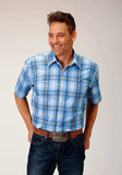 Roper Mens Short Sleeve Button Cornflower Plaid Western Shirt - Roper - Flyclothing LLC