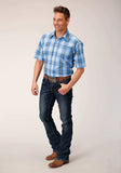 Roper Mens Short Sleeve Button Cornflower Plaid Western Shirt - Roper - Flyclothing LLC
