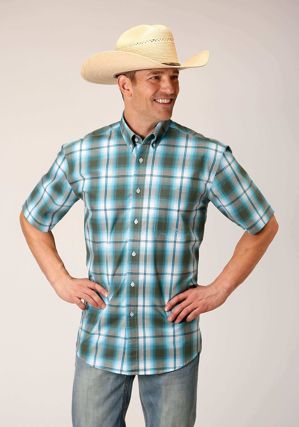 Roper Mens Short Sleeve Button Meadow Plaid Western Shirt - Roper - Flyclothing LLC