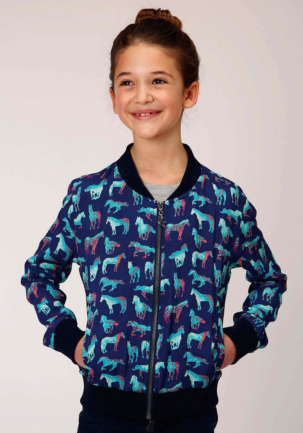 Roper Girls Zip Print Rayon Bomber Style Jacket Front Jacket - Roper - Flyclothing LLC