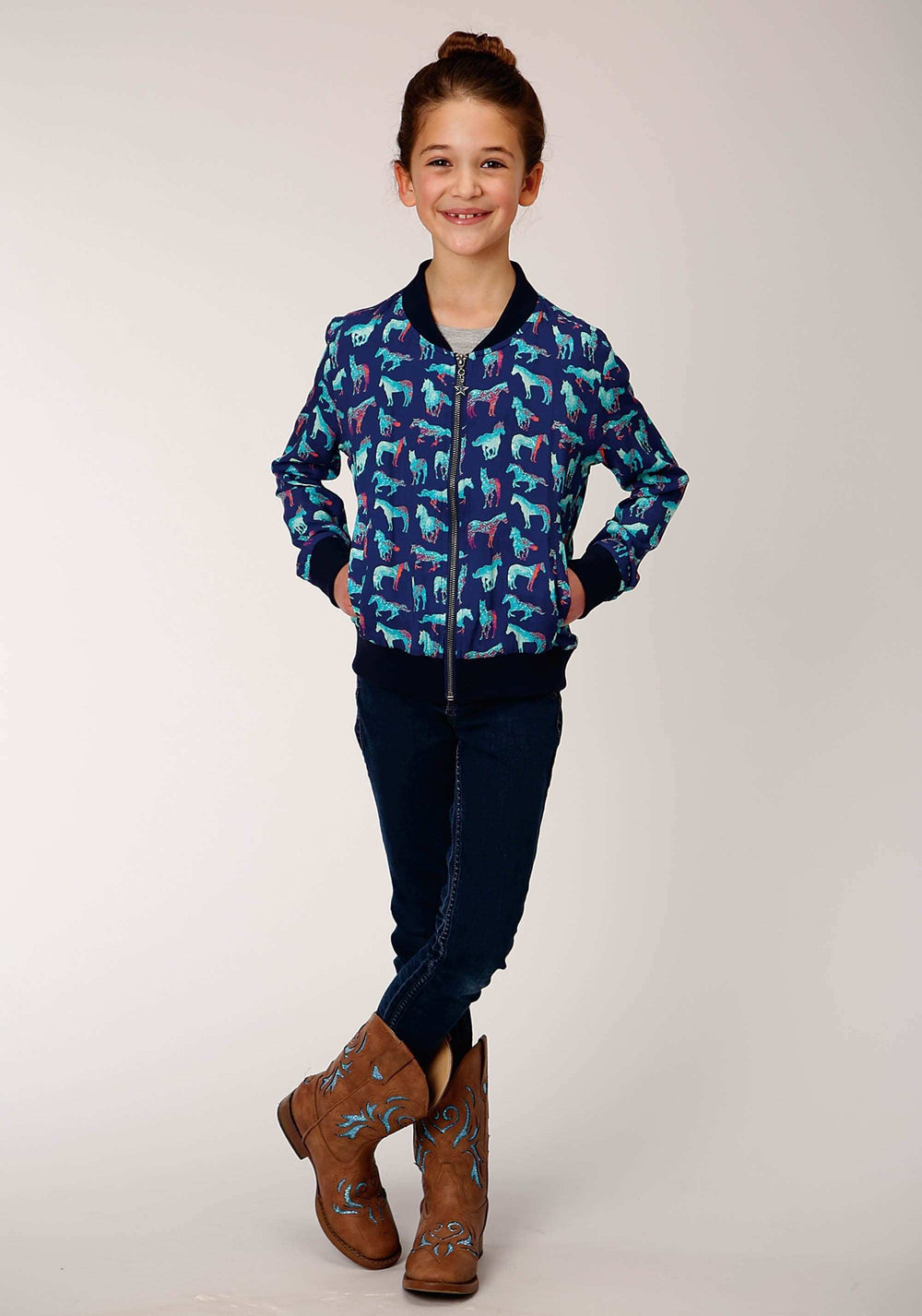 Roper Girls Zip Print Rayon Bomber Style Jacket Front Jacket - Roper - Flyclothing LLC