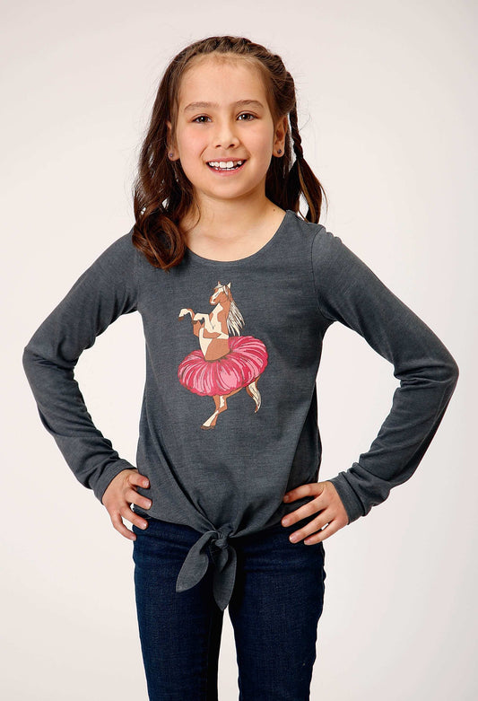 Roper Girls Long Sleeve Knit Poly Rayon Heather Grey Jersey T T-Shirt - Roper - Flyclothing LLC