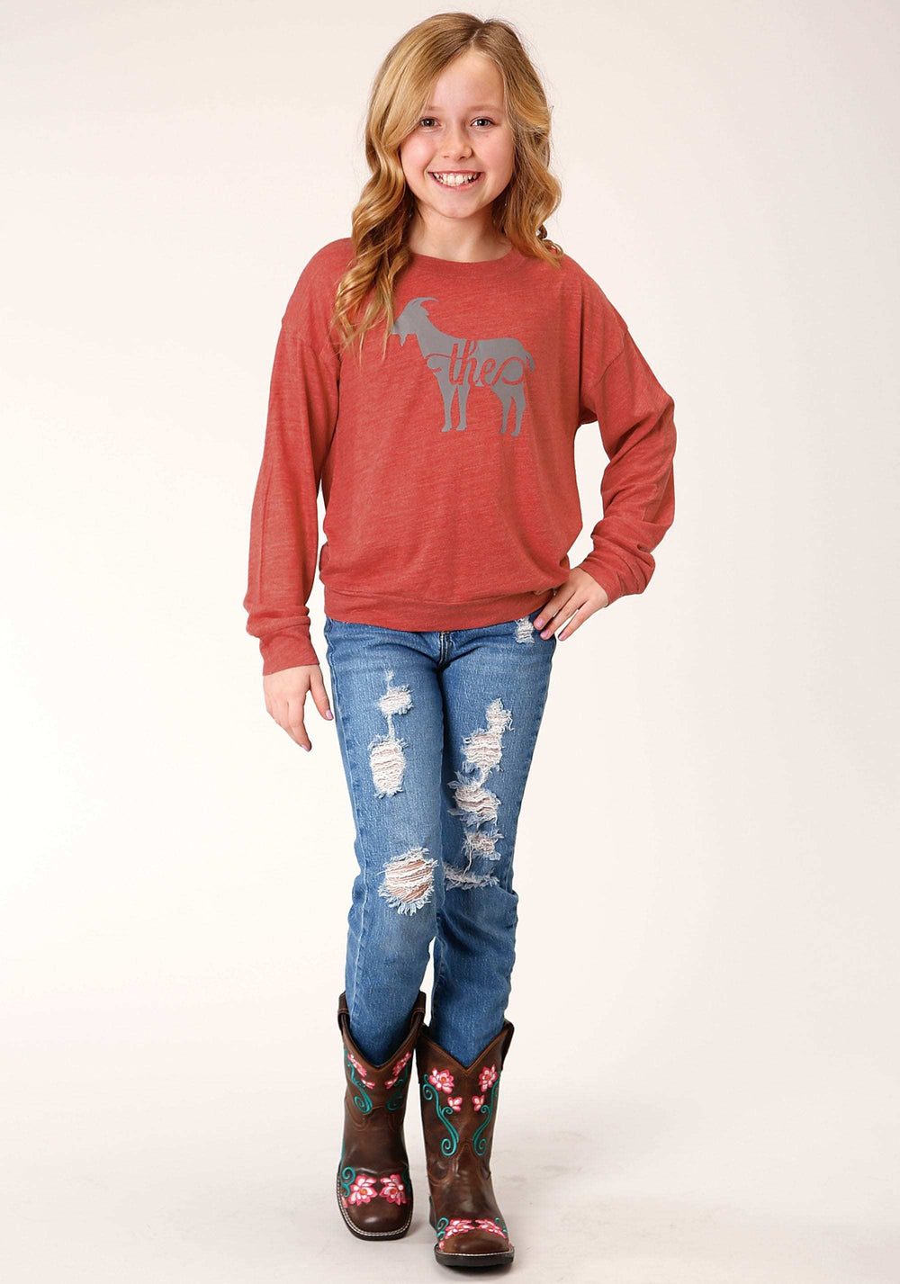 Roper Girls Long Sleeve Knit Poly Rayon Jersey Long Sleeve Scoop Neck T T-Shirt - Roper - Flyclothing LLC