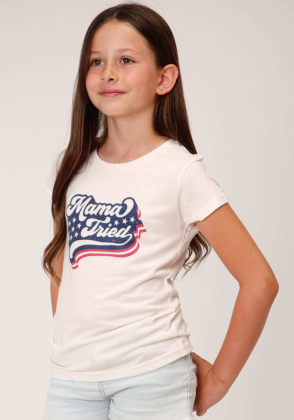 Roper Girls Short Sleeve Knit Poly Rayon Cream Short Sleeve T T-Shirt - Roper - Flyclothing LLC