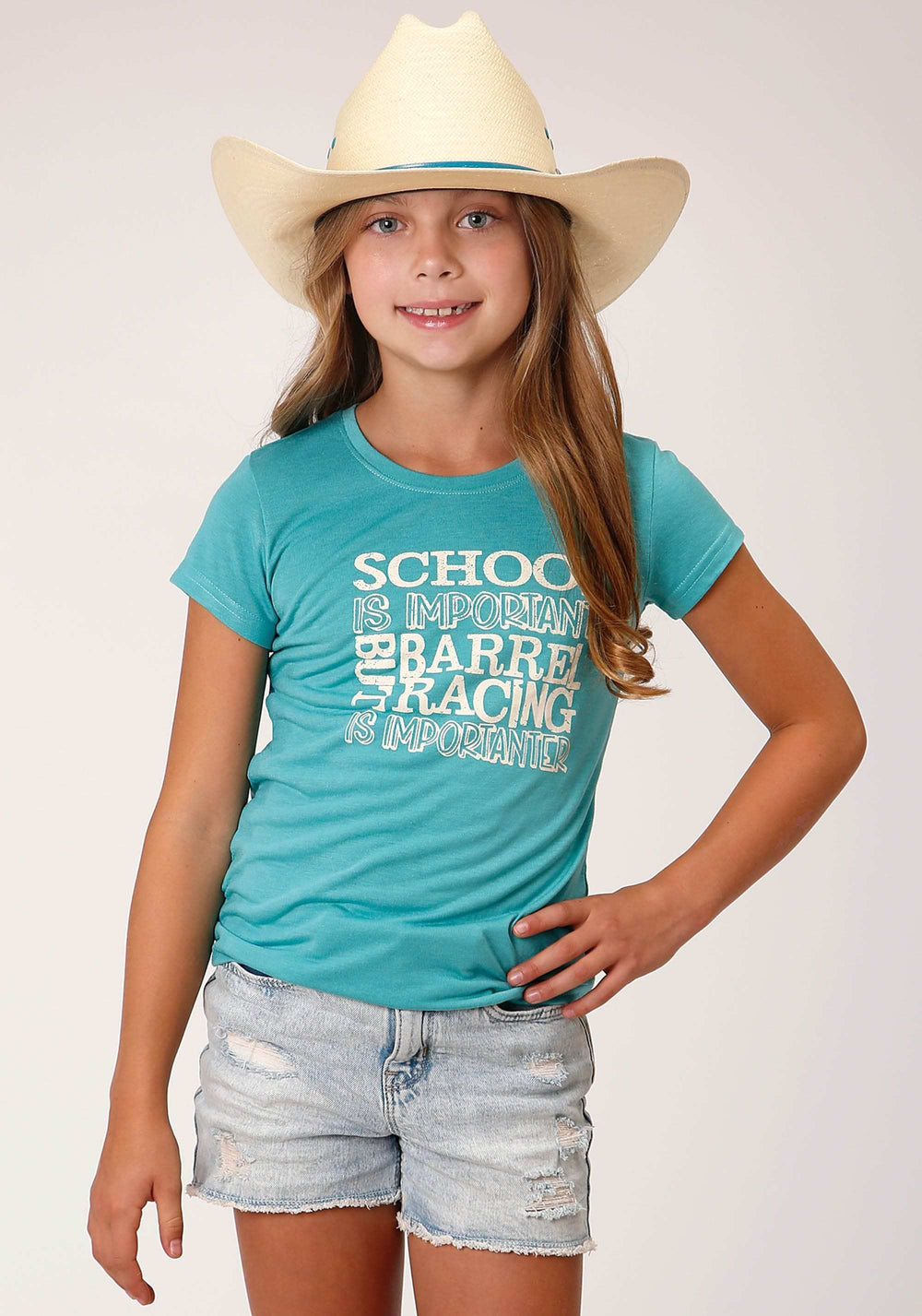 Roper Girls Short Sleeve Knit Turquoise Poly Rayon Short Sleeve T T-Shirt - Roper - Flyclothing LLC