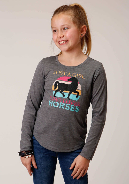 Roper Girls Long Sleeve Knit Poly Rayon Jersey Long Sleeve Scoop Neck T T-Shirt - Roper - Flyclothing LLC