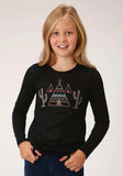 Roper Girls Black With Teepee And Cactus Print Long Sleeve Knit T-Shirt - Roper - Flyclothing LLC