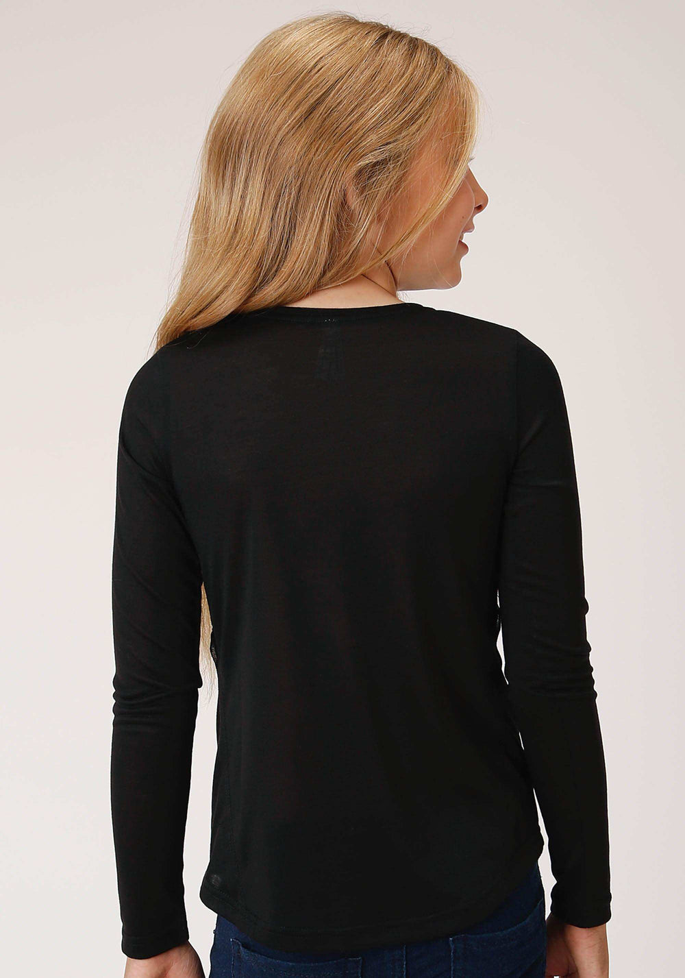 Roper Girls Black With Teepee And Cactus Print Long Sleeve Knit T-Shirt - Roper - Flyclothing LLC