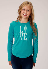 Roper Girls Turquoise With Love Screen Print Long Sleeve Knit T-Shirt - Roper - Flyclothing LLC