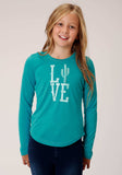 Roper Girls Turquoise With Love Screen Print Long Sleeve Knit T-Shirt - Roper - Flyclothing LLC