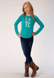 Roper Girls Turquoise With Love Screen Print Long Sleeve Knit T-Shirt - Roper - Flyclothing LLC