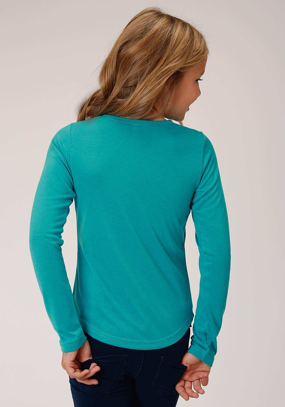 Roper Girls Turquoise With Love Screen Print Long Sleeve Knit T-Shirt - Roper - Flyclothing LLC