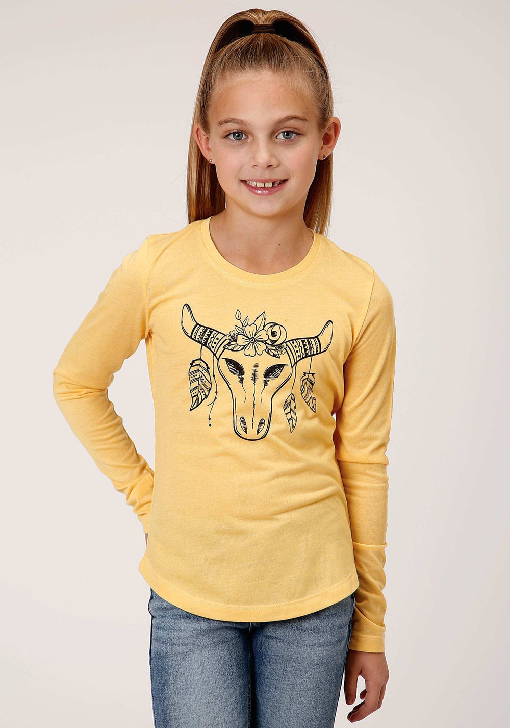 Roper Girls Long Sleeve Knit Poly Rayon Long Sleeve Scoop Neck T T-Shirt - Roper - Flyclothing LLC
