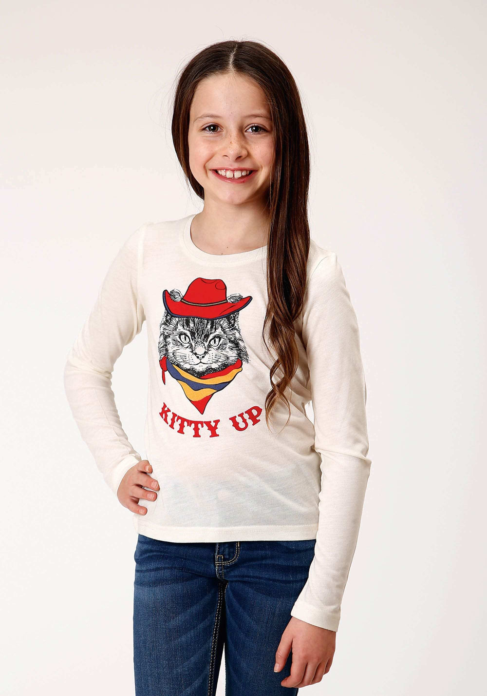 Roper Girls Long Sleeve Knit Poly Rayon Cream Jersey Long Sleeve T T-Shirt - Roper - Flyclothing LLC