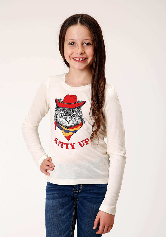 Roper Girls Long Sleeve Knit Poly Rayon Cream Jersey Long Sleeve T T-Shirt - Roper - Flyclothing LLC