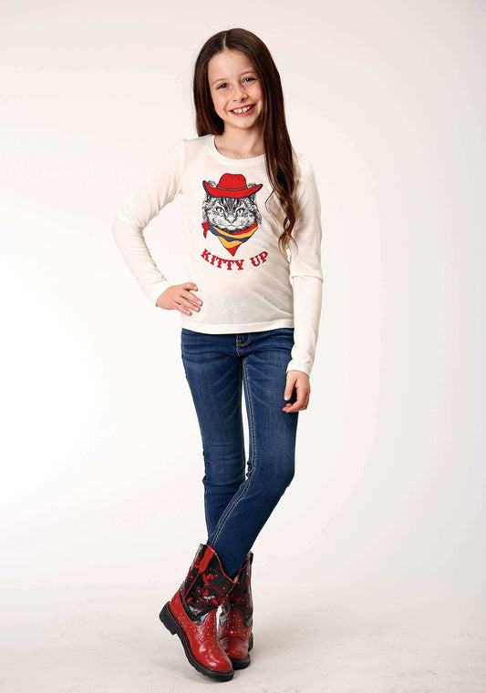 Roper Girls Long Sleeve Knit Poly Rayon Cream Jersey Long Sleeve T T-Shirt - Roper - Flyclothing LLC