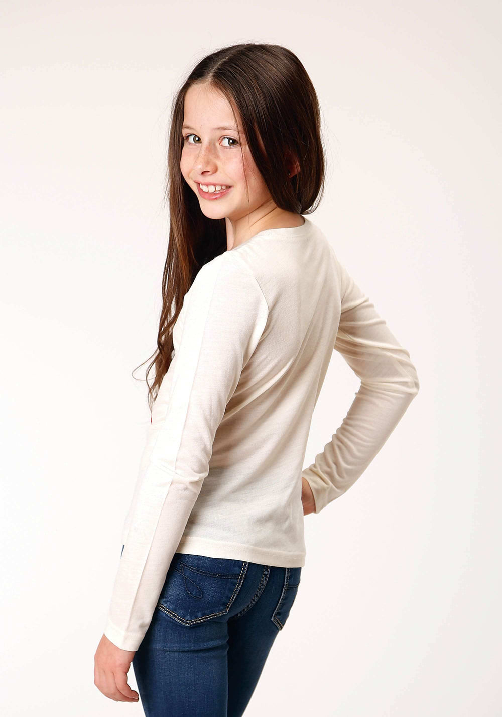 Roper Girls Long Sleeve Knit Poly Rayon Cream Jersey Long Sleeve T T-Shirt - Roper - Flyclothing LLC