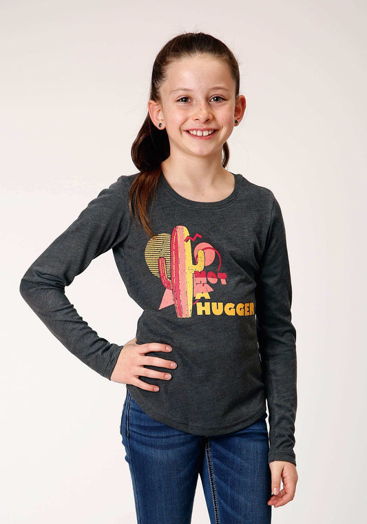 Roper Girls Long Sleeve Knit Poly Rayon Heathered Grey Jersey Long Sleeve T T-Shirt - Roper - Flyclothing LLC