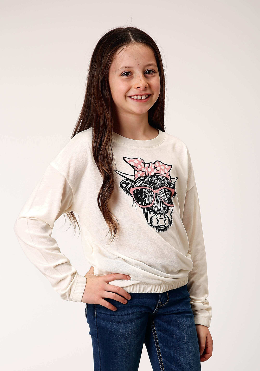 Roper Girls Long Sleeve Knit Poly Rayon Cream Jersey Long Sleeve T T-Shirt - Roper - Flyclothing LLC