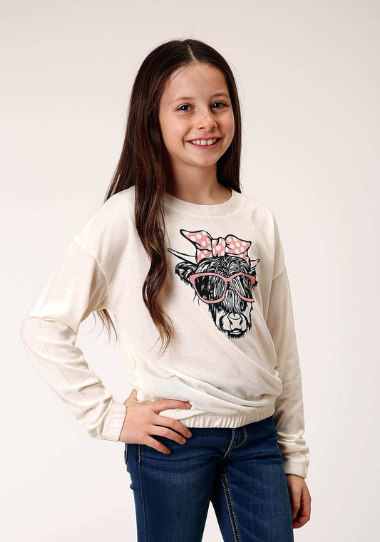 Roper Girls Long Sleeve Knit Poly Rayon Cream Jersey Long Sleeve T T-Shirt - Roper - Flyclothing LLC