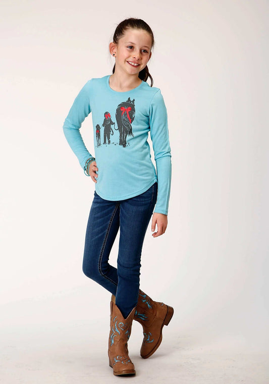 Roper Girls Long Sleeve Knit Poly Rayon Light Blue Jersey Long Sleeve T T-Shirt - Roper - Flyclothing LLC