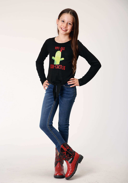 Roper Girls Long Sleeve Knit Poly Rayon Black Jersey Long Sleeve T T-Shirt - Roper - Flyclothing LLC