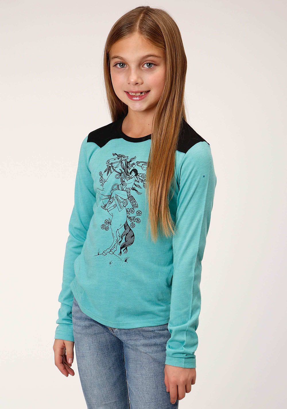 Roper Girls Long Sleeve Knit Poly Rayon Long Sleeve Scoop Neck T T-Shirt - Roper - Flyclothing LLC