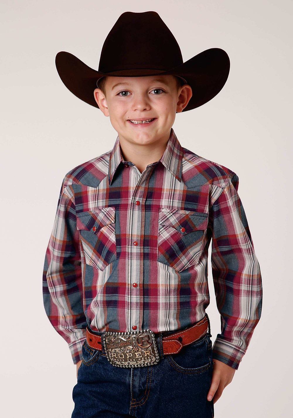 Roper Boys Long Sleeve Snap Honor Plaid Western Shirt - Roper - Flyclothing LLC