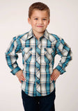 Roper Boys Long Sleeve Snap Vintage Turquoise Plaid Western Shirt - Roper - Flyclothing LLC