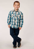 Roper Boys Long Sleeve Snap Vintage Turquoise Plaid Western Shirt - Roper - Flyclothing LLC