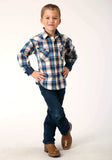 Roper Boys Long Sleeve Snap Denim Plaid Western Shirt - Roper - Flyclothing LLC