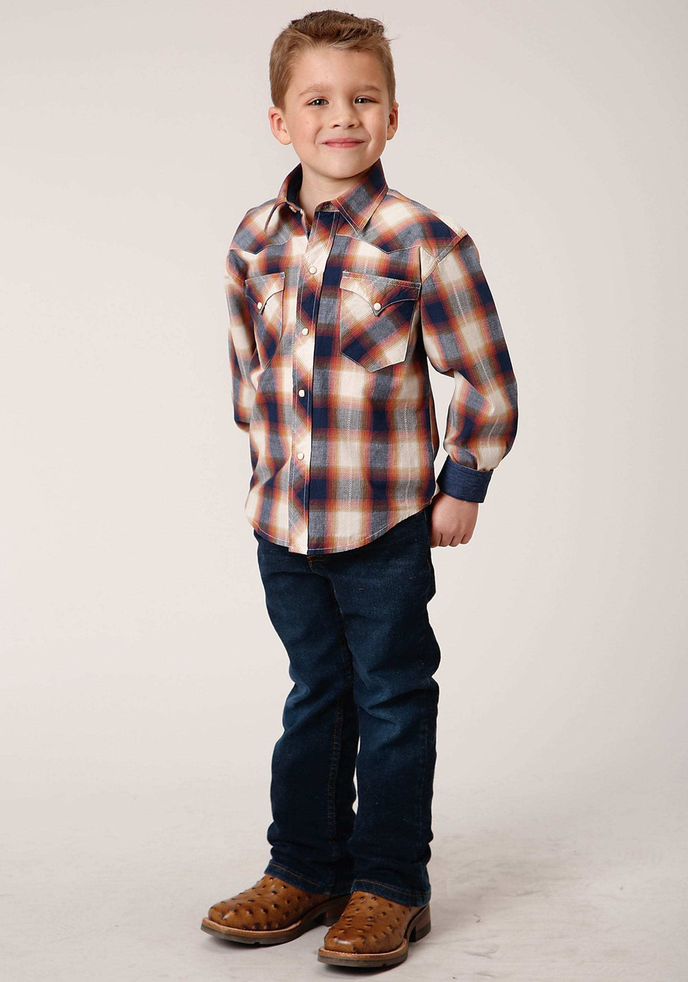 Roper Boys Long Sleeve Snap Arrow Dobby Western Shirt - Roper - Flyclothing LLC